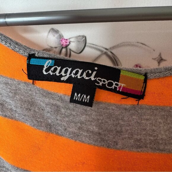 Lagaci sport Orange and Gray Striped V-Neck Top ribbon bow tie up - Picture 5 of 7
